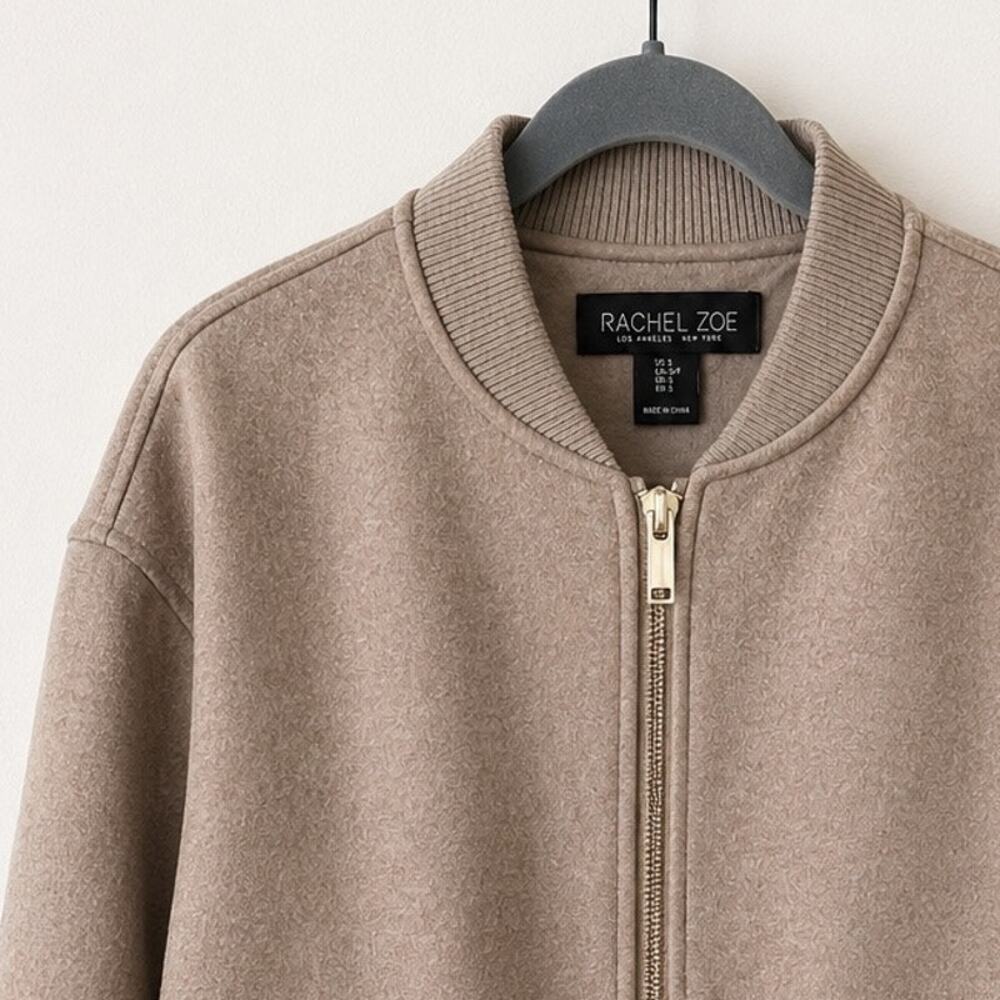 Rachel Zoe Taupe Brushed Bomber Jacket – Size Small - Picture 6 of 8